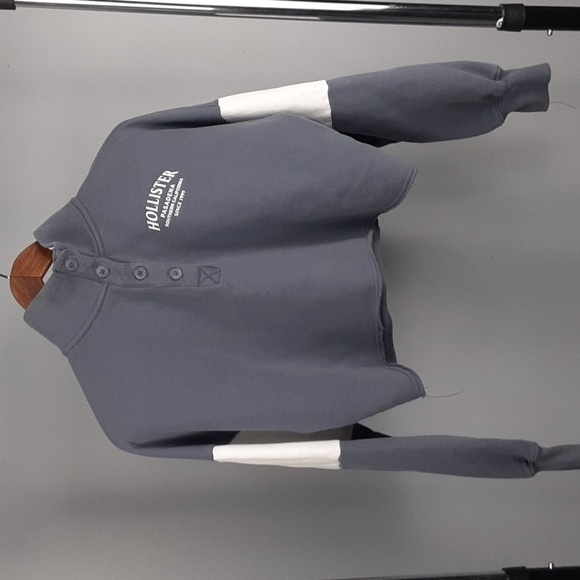 Hollister Blue Gray 3/4 Button Up Cropped Stripe Sweater - Picture 2 of 9